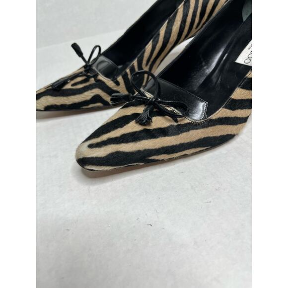 Jimmy Choo London Designer Zebra Fur Print Bow Detail Pointed Toe Kitten Heels - Picture 3 of 8